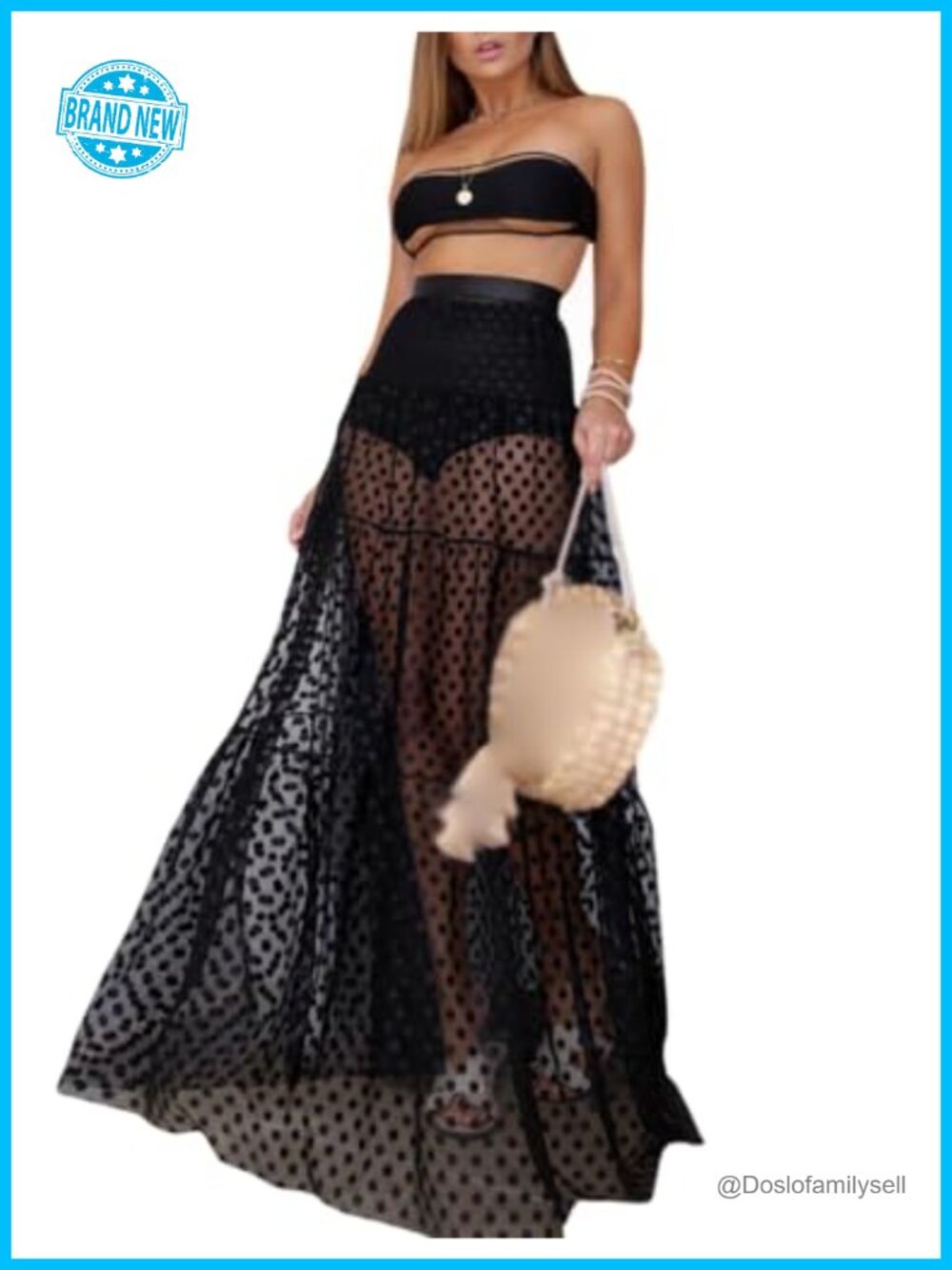 Women's Sheer Mesh Polka Dot Maxi Skirt Cover Up Beach Dance